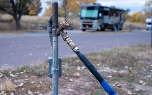 A heated hose connected to the water at an RV park.